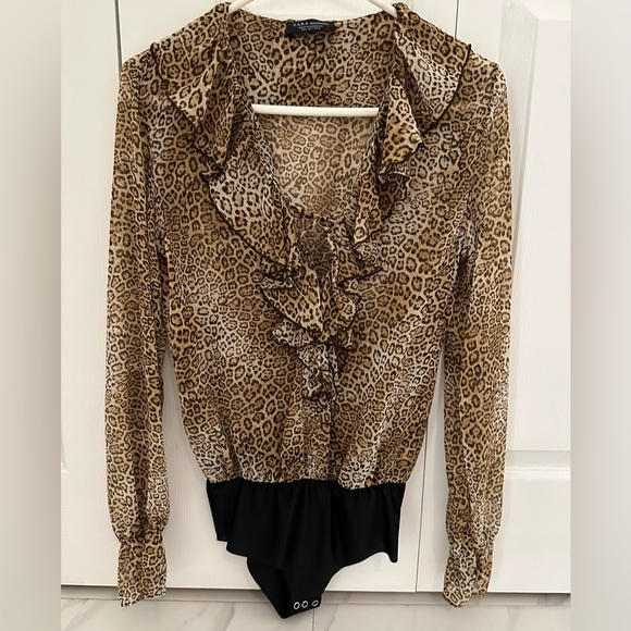 Zara Sheer Leopard Print Bodysuit - Picture 1 of 4